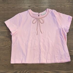 English Factory Light Pink Short Sleeve Top with Sparkle Bow from Anthro NWOT